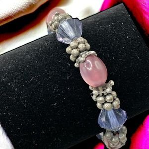 Handcrafted Purple Beaded Stretch 3 3/8 Inch Around Bracelet